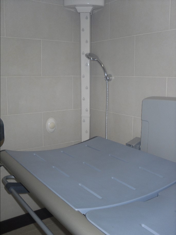 Changing bed with shower attachment.